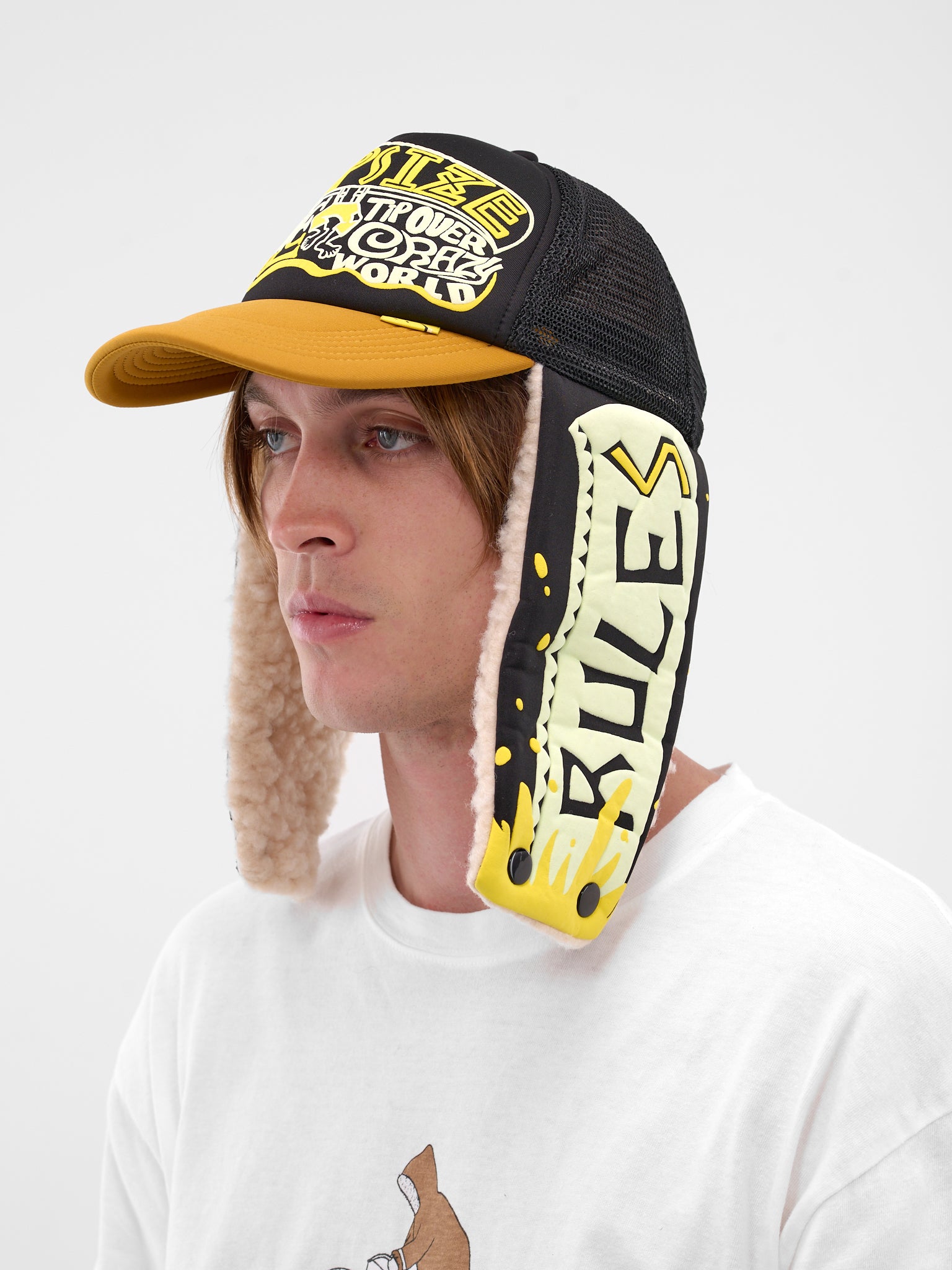 Black Trucker/Aviator Hybrid Hat (K2511XH549-BLACK-GOLD)