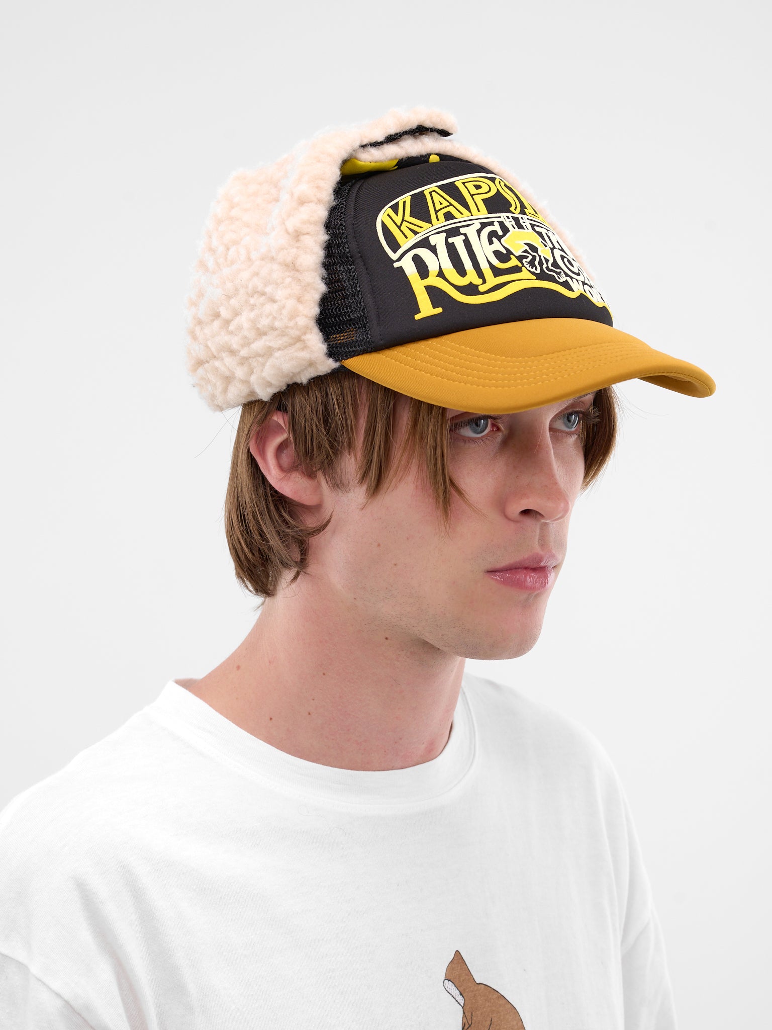 Black Trucker/Aviator Hybrid Hat (K2511XH549-BLACK-GOLD)