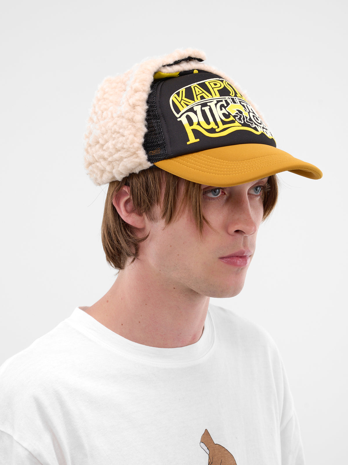 Black Trucker/Aviator Hybrid Hat (K2511XH549-BLACK-GOLD)