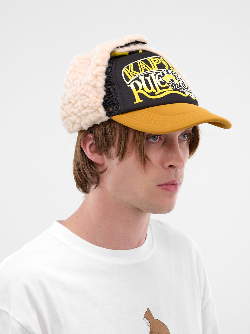 Black Trucker/Aviator Hybrid Hat (K2511XH549-BLACK-GOLD)