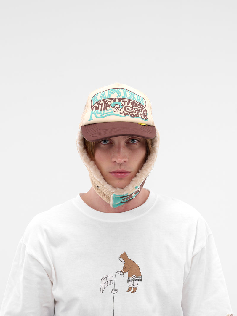 Ecru Trucker/Aviator Hybrid Hat (K2511XH549-ECRU-BROWN)