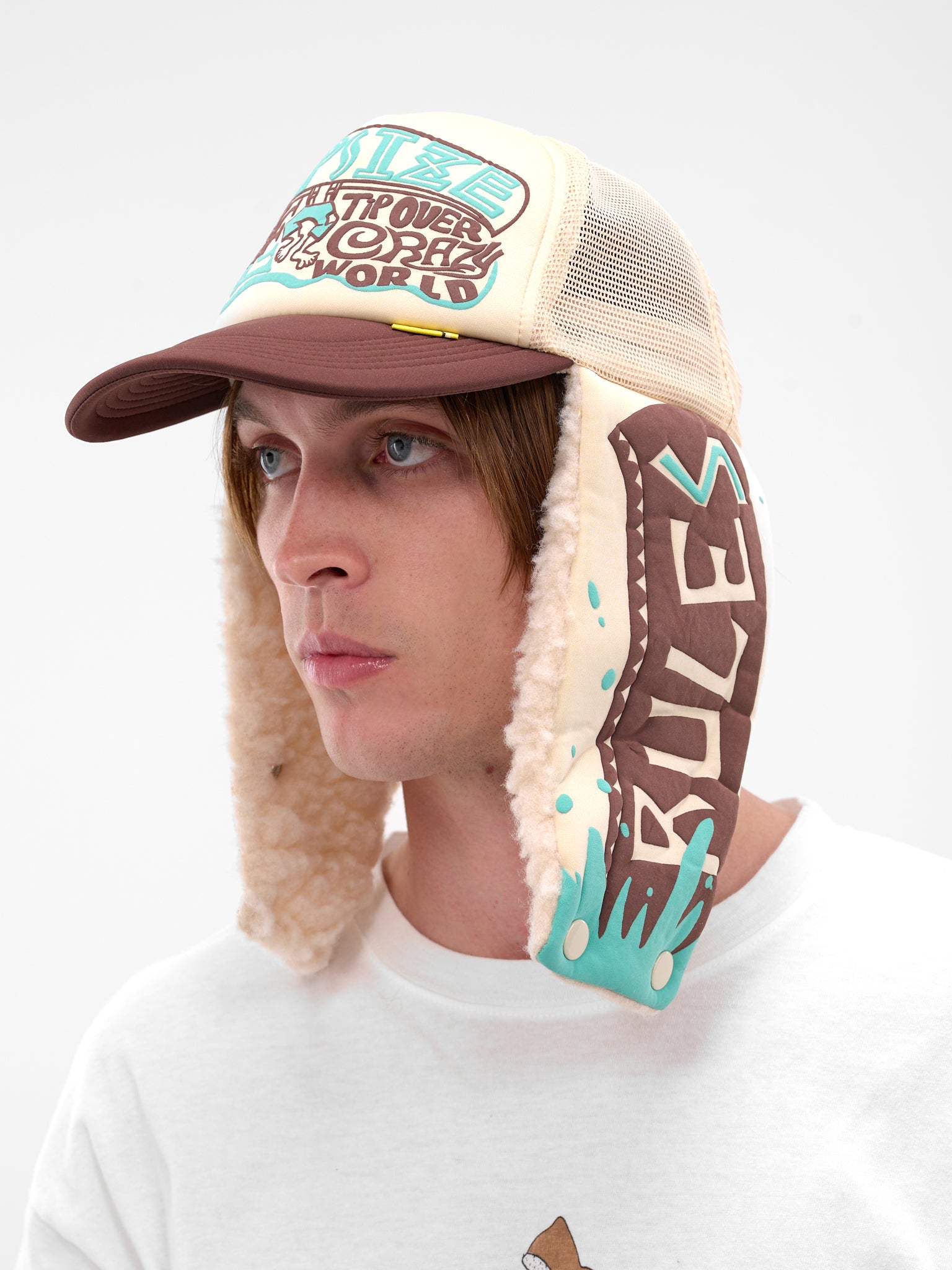 Ecru Trucker/Aviator Hybrid Hat (K2511XH549-ECRU-BROWN)