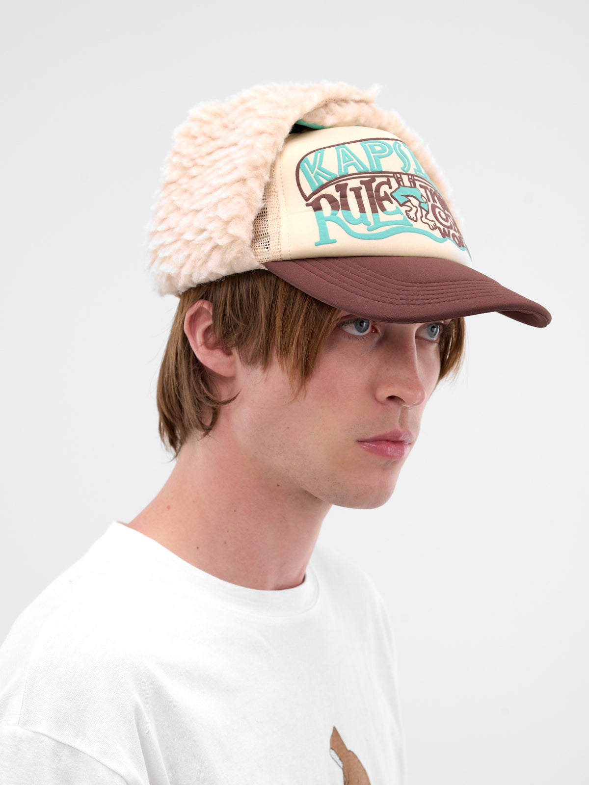 Ecru Trucker/Aviator Hybrid Hat (K2511XH549-ECRU-BROWN)
