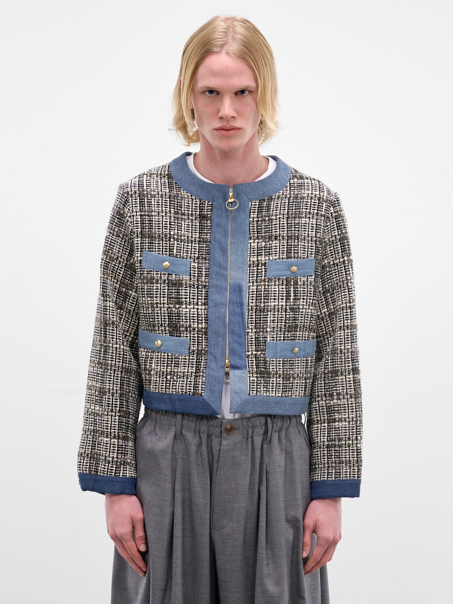 Knit & Denim Boxy Zip Jacket (K2512LJ209-GRAY)