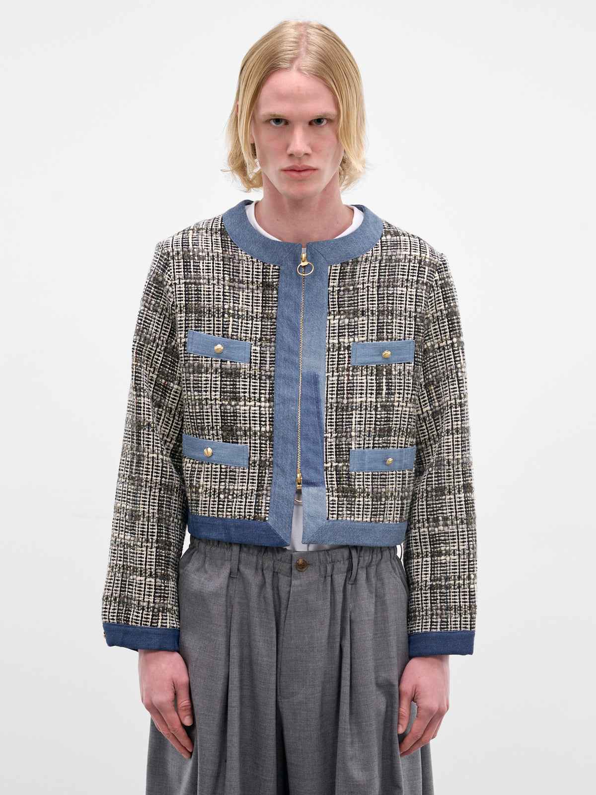 Knit & Denim Boxy Zip Jacket (K2512LJ209-GRAY)