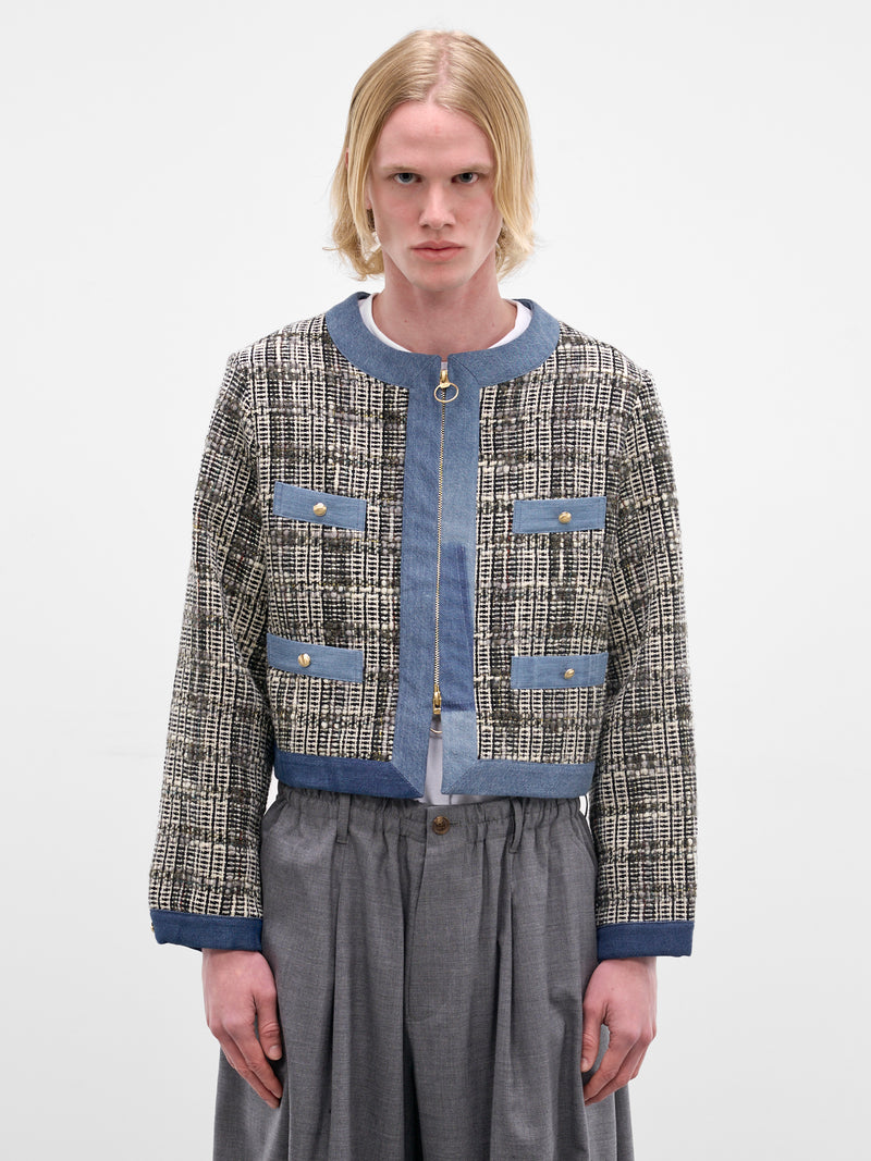 Knit & Denim Boxy Zip Jacket (K2512LJ209-GRAY)