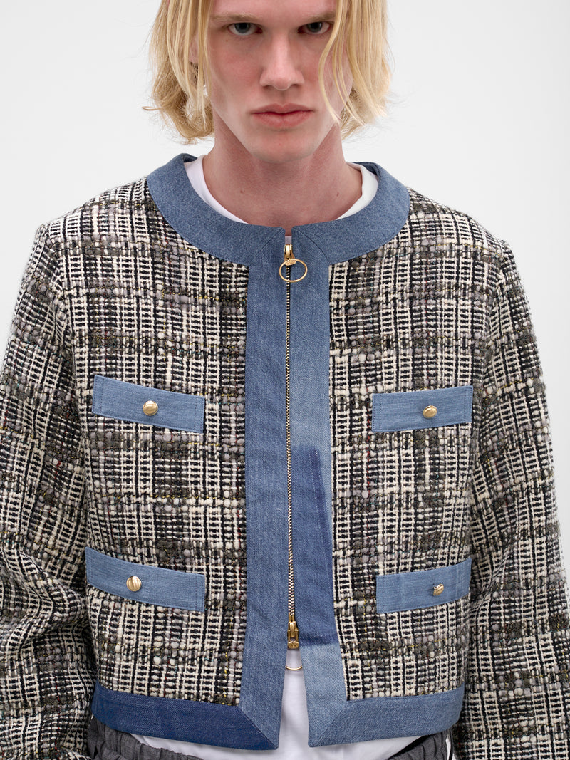 Knit & Denim Boxy Zip Jacket (K2512LJ209-GRAY)