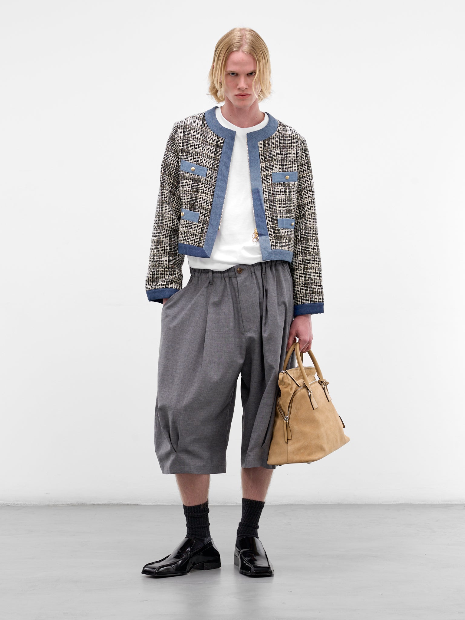 Knit & Denim Boxy Zip Jacket (K2512LJ209-GRAY)