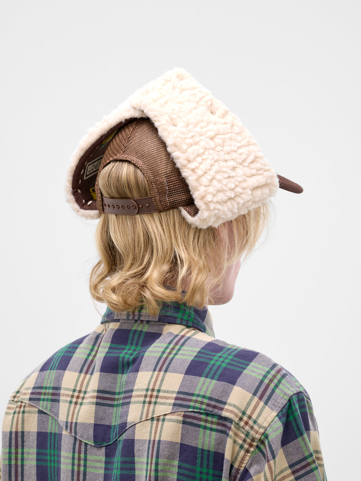 Ear Flaps Slots Trucker Hat (K2512XH566-ECRU-BROWN)