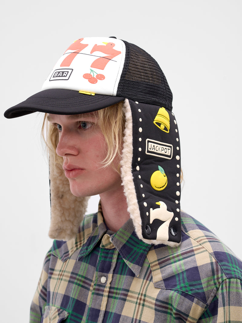 Ear Flaps Slots Trucker Hat (K2512XH566-WHITE-BLACK