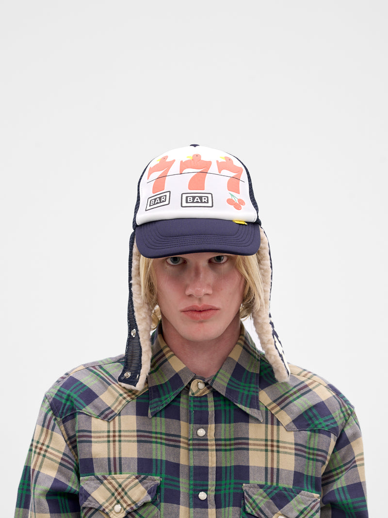 Ear Flaps Slots Trucker Hat (K2512XH566-WHITE-NAVY)