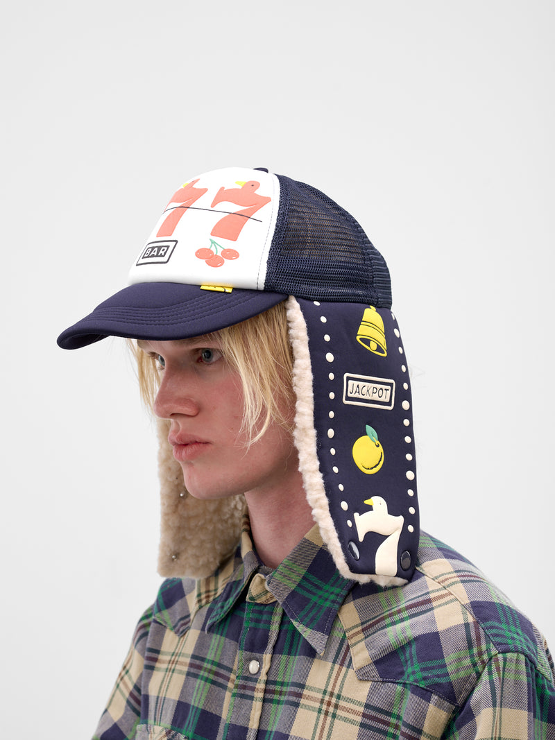 Ear Flaps Slots Trucker Hat (K2512XH566-WHITE-NAVY)