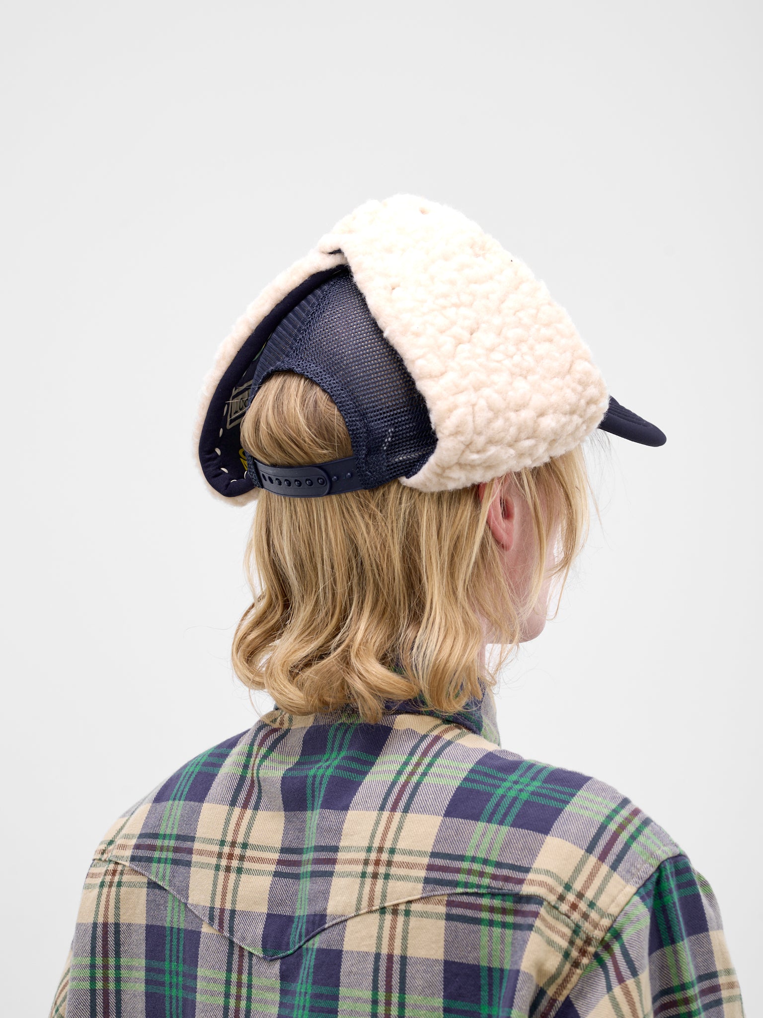 Ear Flaps Slots Trucker Hat (K2512XH566-WHITE-NAVY)