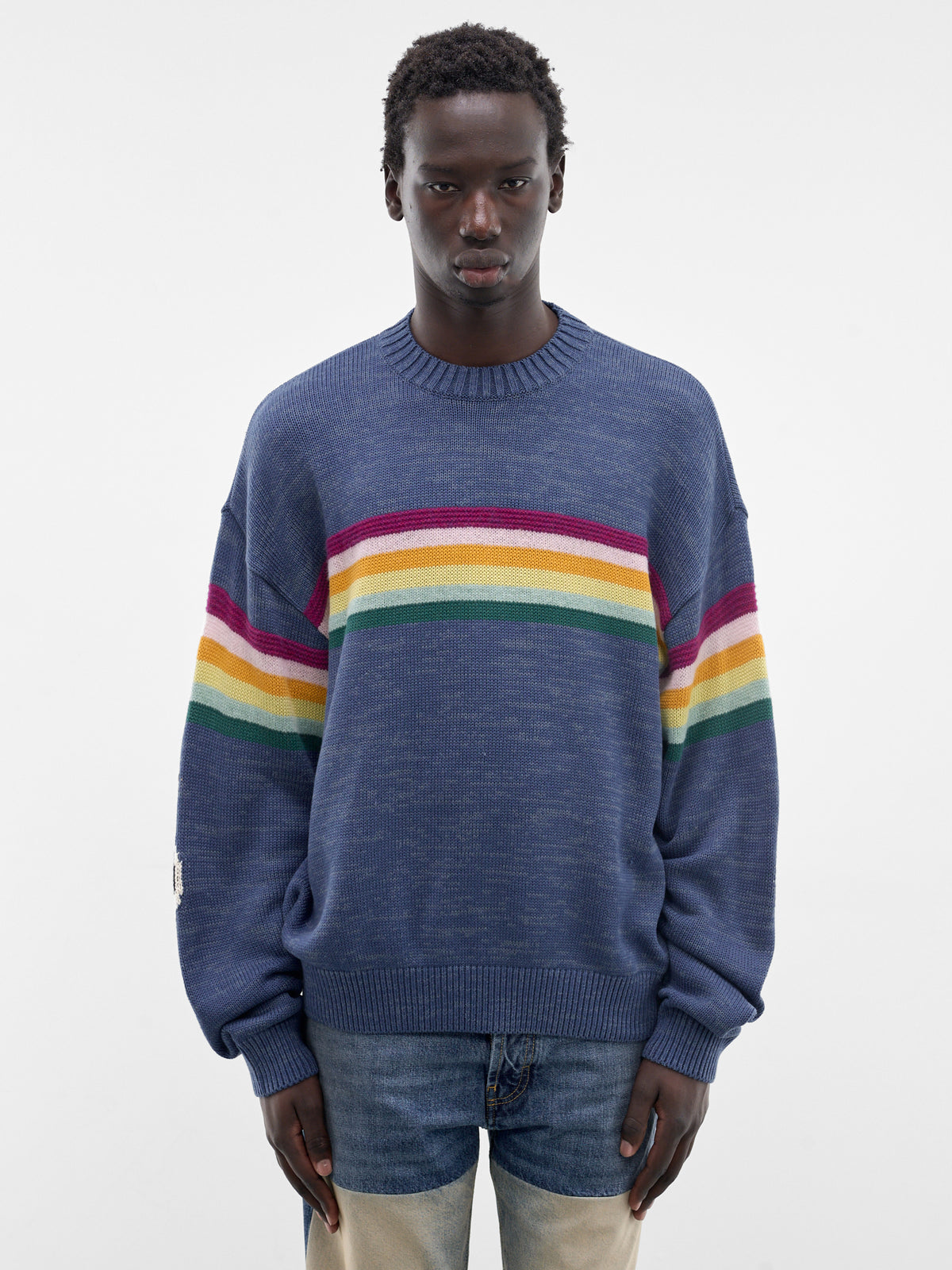 Rainbowy Smiley Striped Knit Sweater (K2603KN012-BLUE)