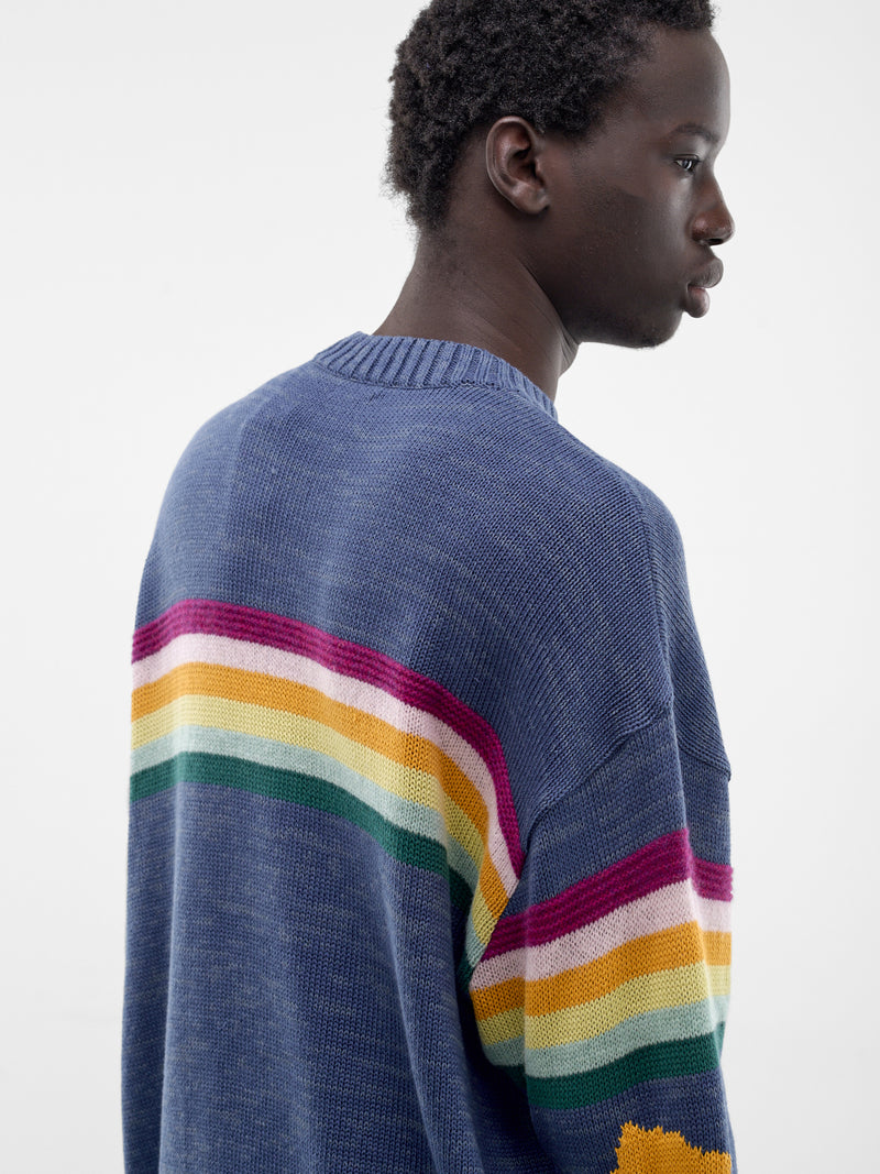 Rainbowy Smiley Striped Knit Sweater (K2603KN012-BLUE)