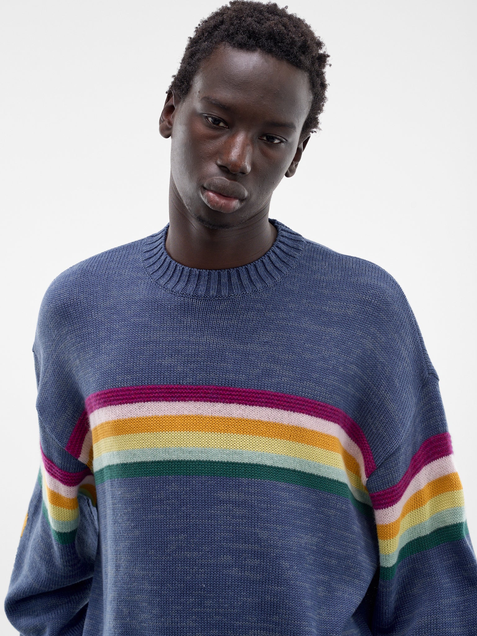 Rainbowy Smiley Striped Knit Sweater (K2603KN012-BLUE)