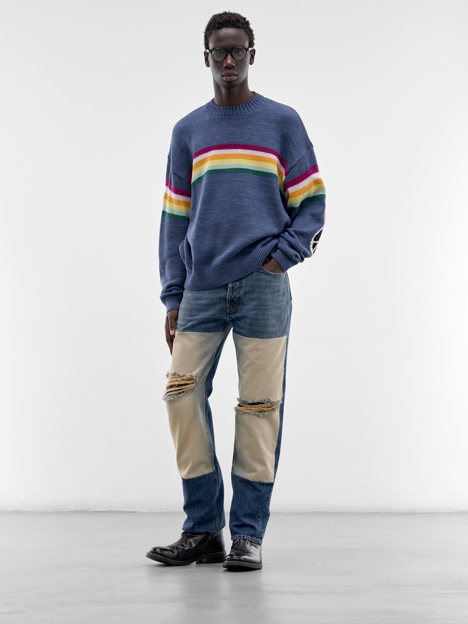 Rainbowy Smiley Striped Knit Sweater (K2603KN012-BLUE)