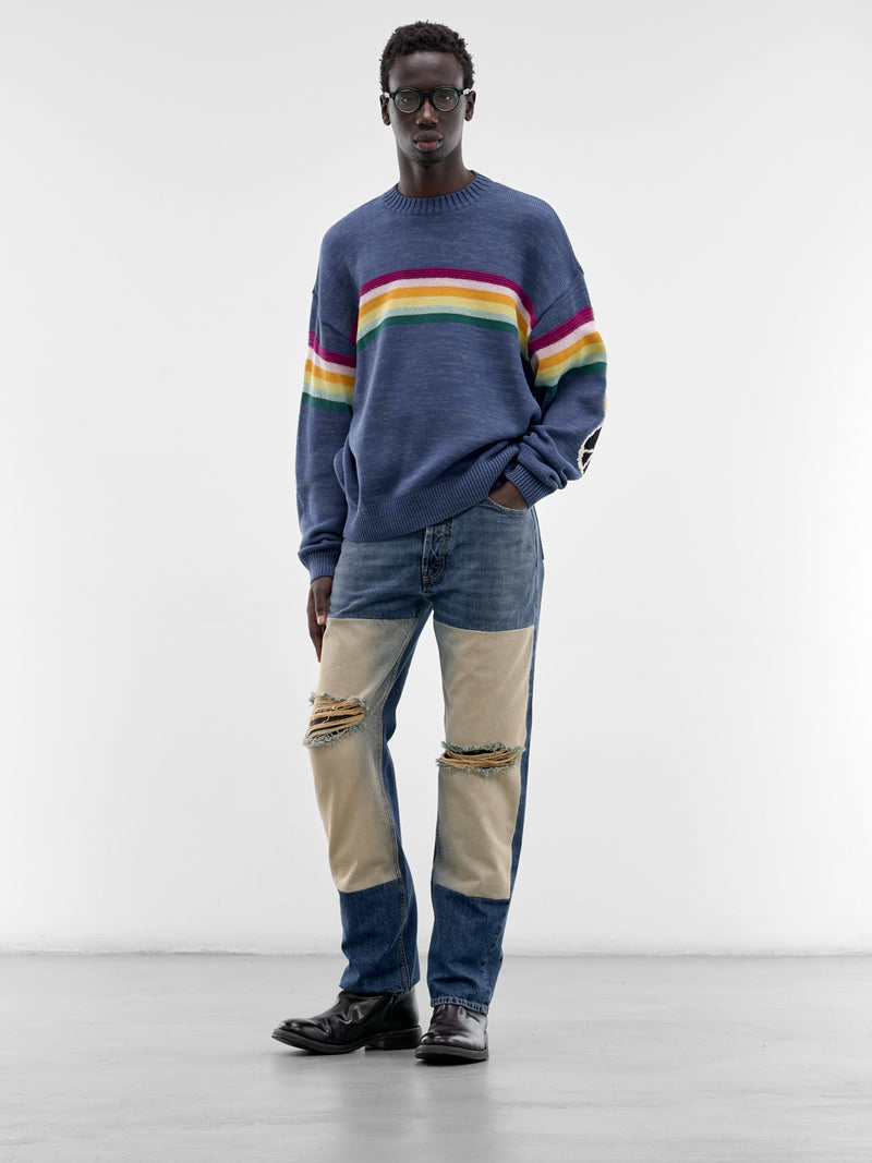 Rainbowy Smiley Striped Knit Sweater (K2603KN012-BLUE)
