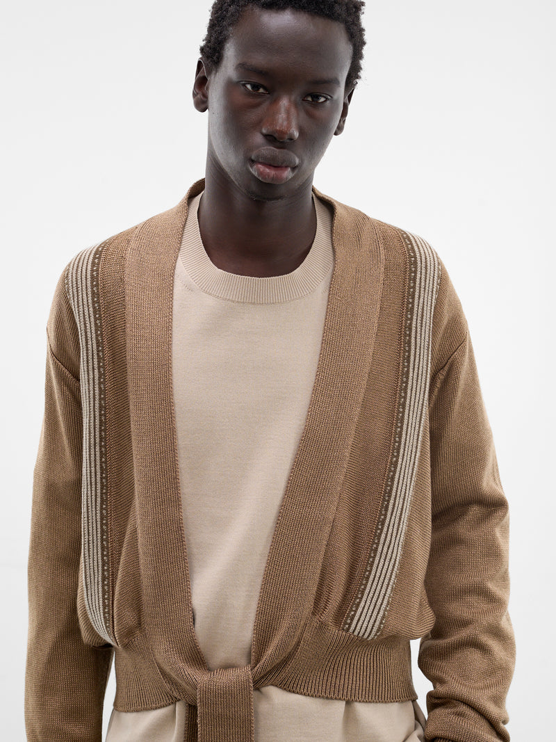Beige Knit Striped Tied Cardigan (K2603KN014-BEIGE)