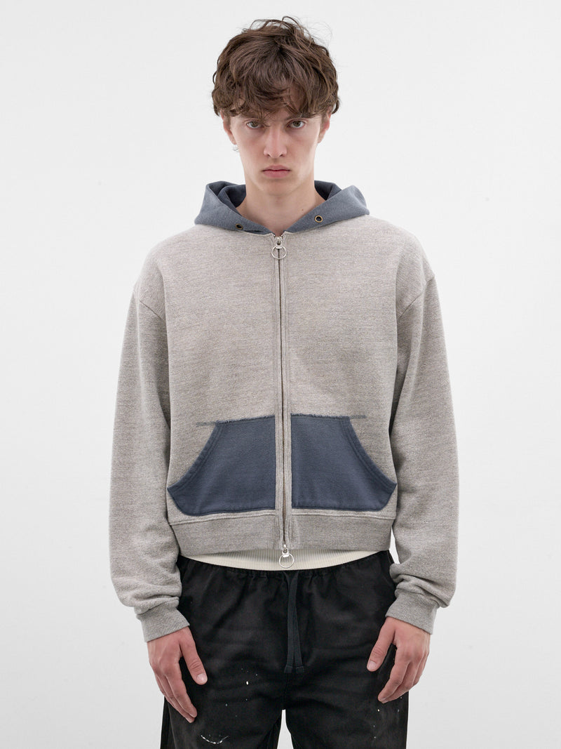 Contrast Panel Cropped Zip Hoodie (K2603LC084-GREY_