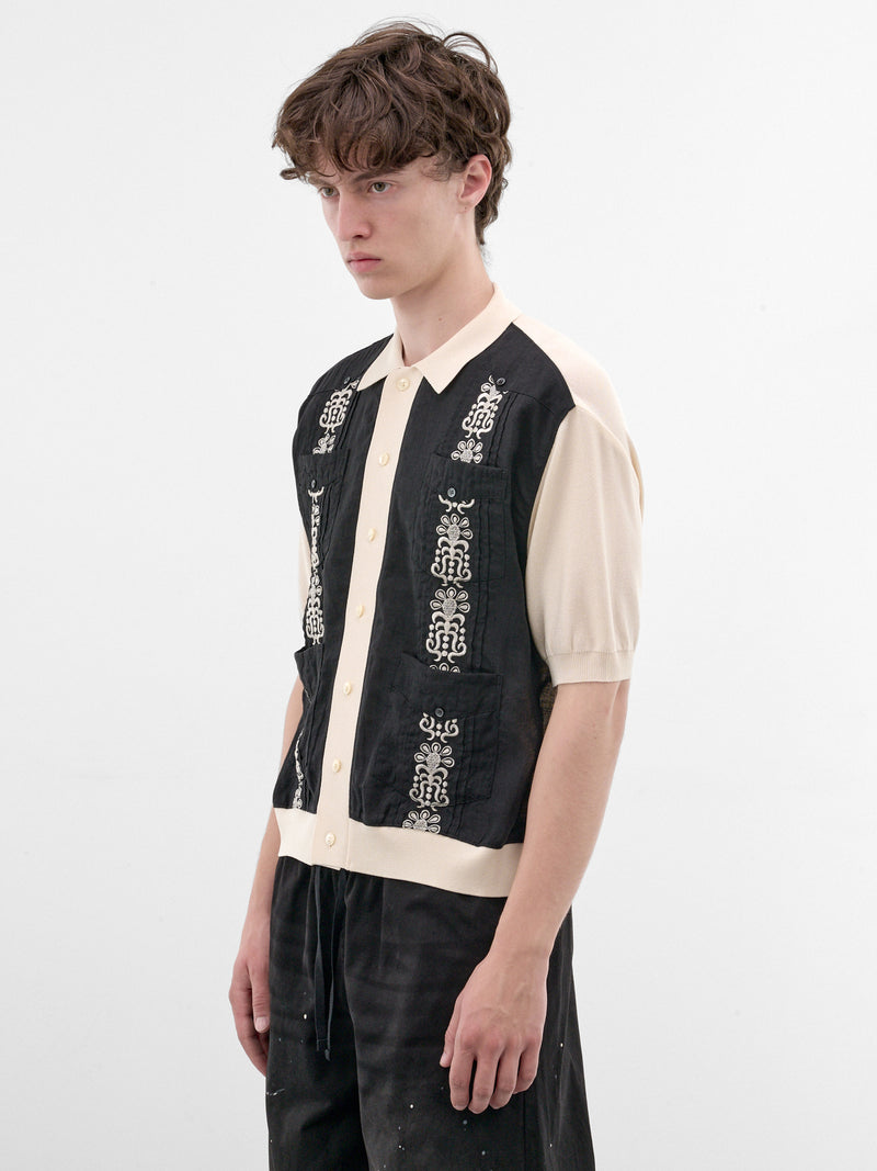 Black Embroidered Knit Polo Shirt (K2604KN149-BLACK)