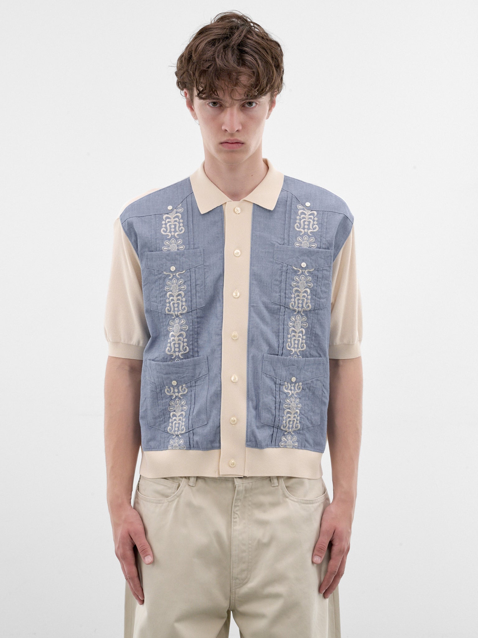 Blue Embroidered Knit Polo Shirt (K2604KN14-SAX-LIGHT-BLUE)
