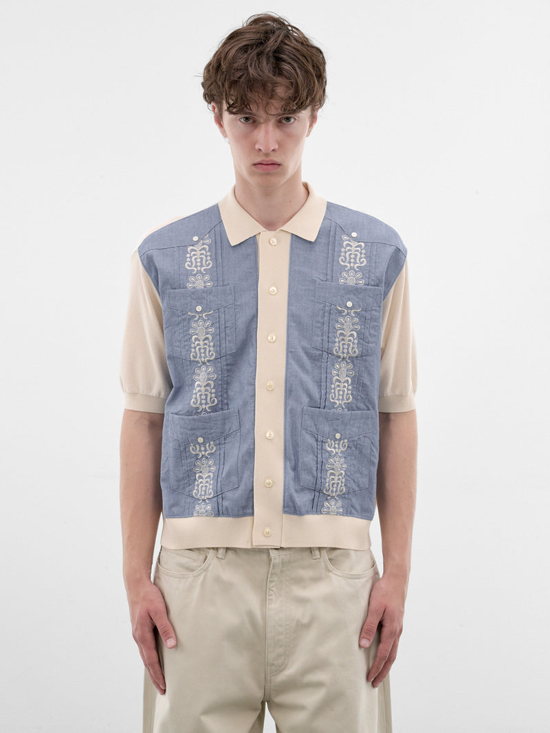 Blue Embroidered Knit Polo Shirt (K2604KN14-SAX-LIGHT-BLUE)