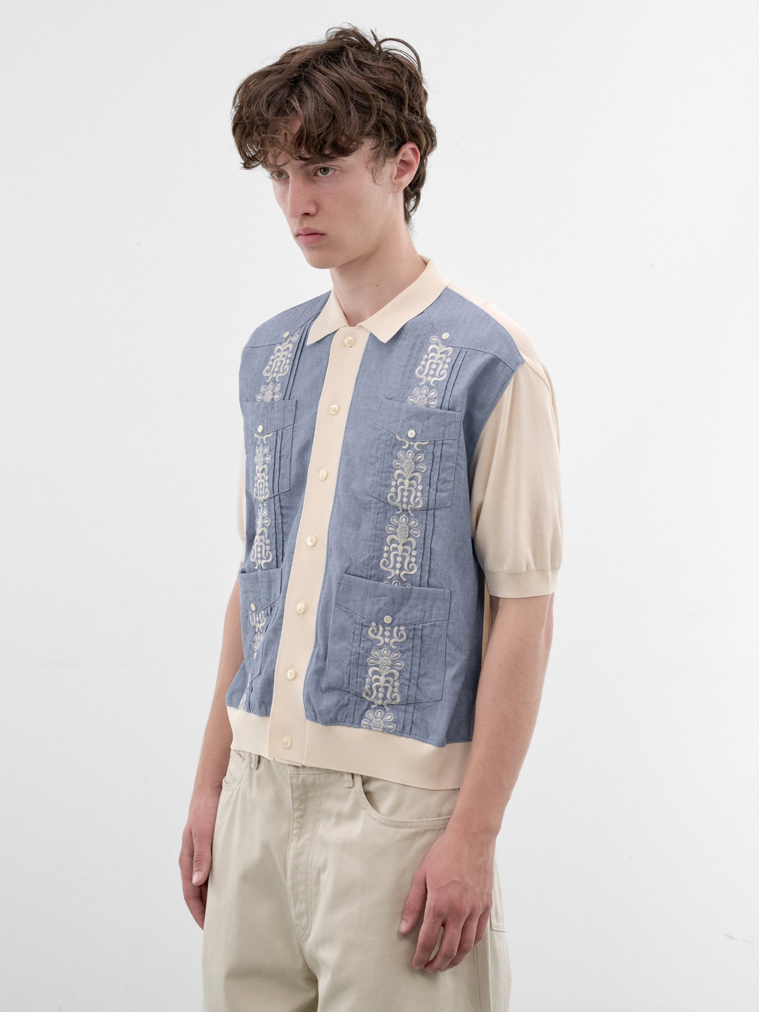 Blue Embroidered Knit Polo Shirt (K2604KN14-SAX-LIGHT-BLUE)