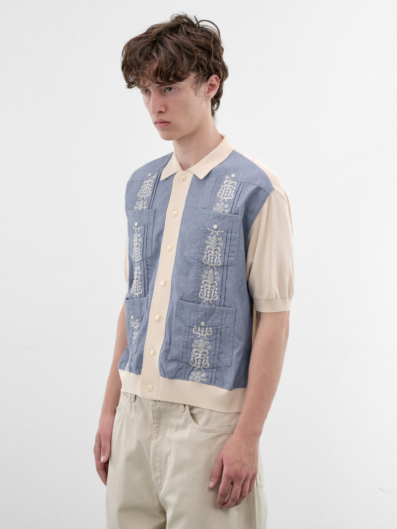 Blue Embroidered Knit Polo Shirt (K2604KN14-SAX-LIGHT-BLUE)