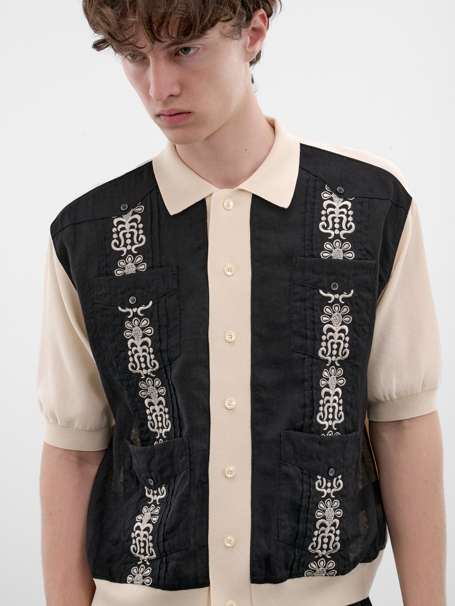Black Embroidered Knit Polo Shirt (K2604KN149-BLACK)