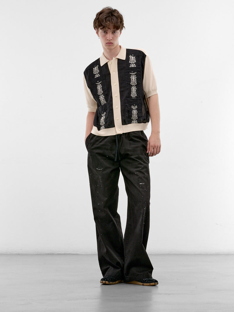 Black Embroidered Knit Polo Shirt (K2604KN149-BLACK)