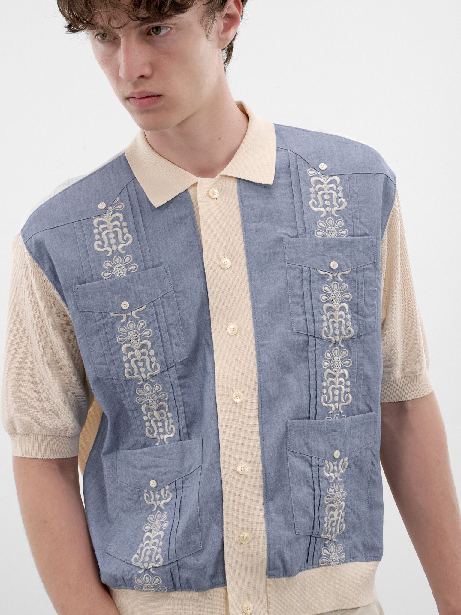 Blue Embroidered Knit Polo Shirt (K2604KN14-SAX-LIGHT-BLUE)