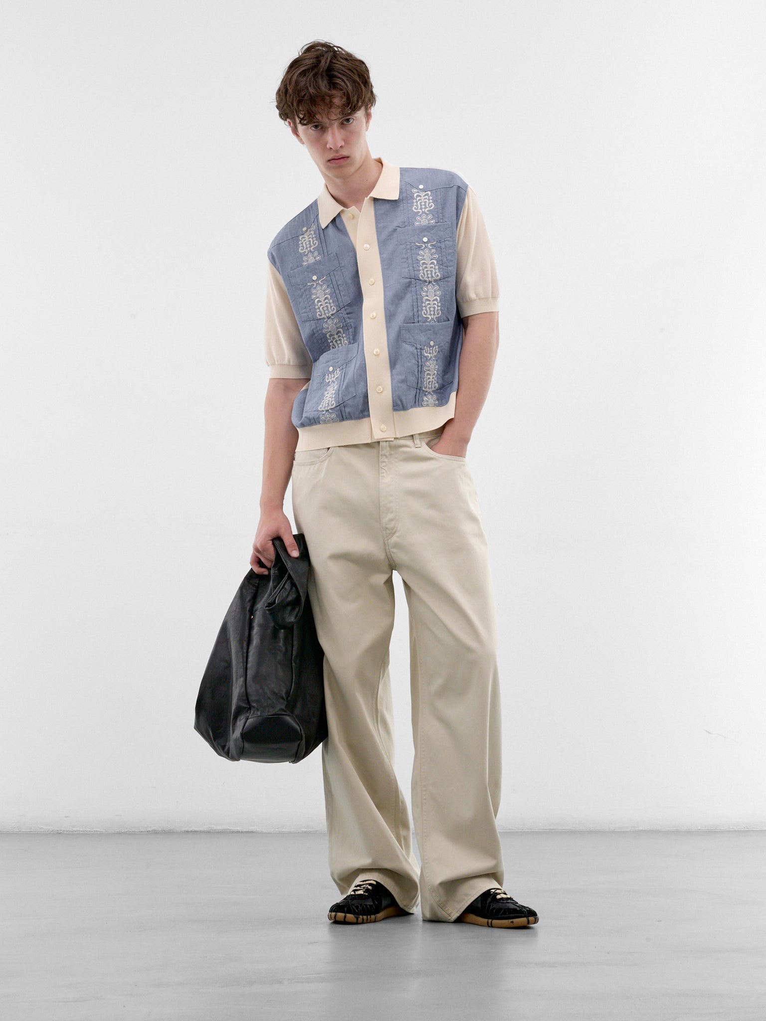 Blue Embroidered Knit Polo Shirt (K2604KN14-SAX-LIGHT-BLUE)