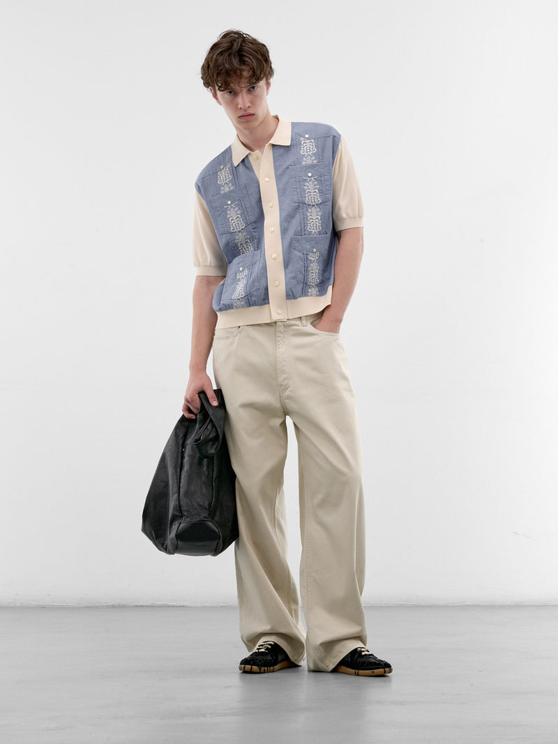 Blue Embroidered Knit Polo Shirt (K2604KN14-SAX-LIGHT-BLUE)