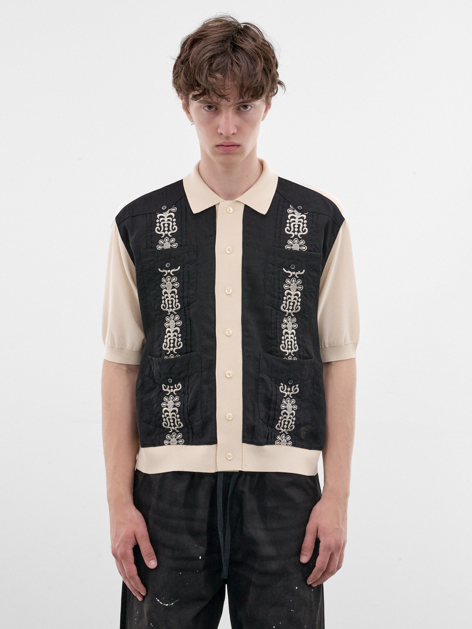 Black Embroidered Knit Polo Shirt (K2604KN149-BLACK)