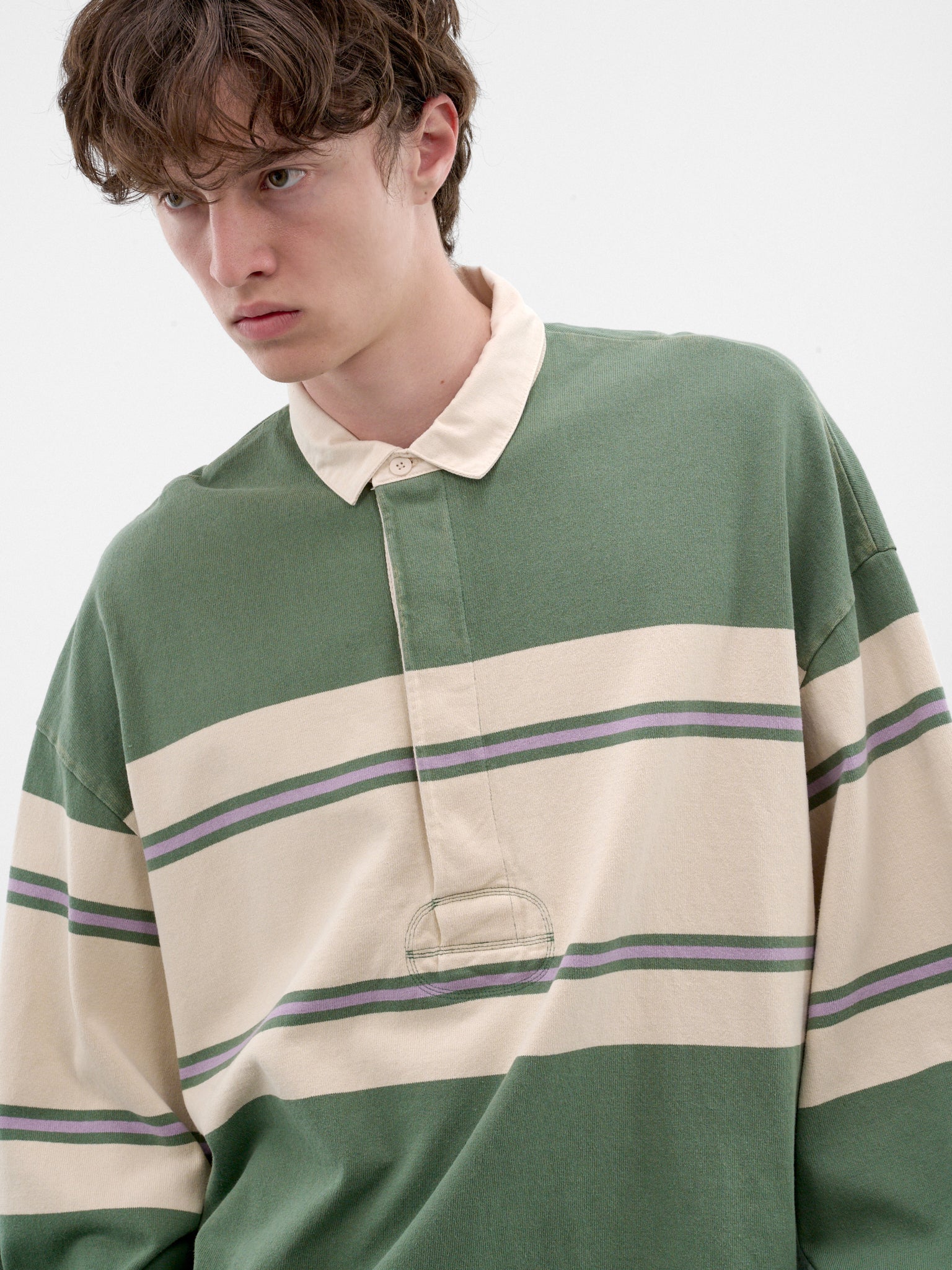 Striped Long Sleeve Rugby Shirt (K2604LC092-GREEN)