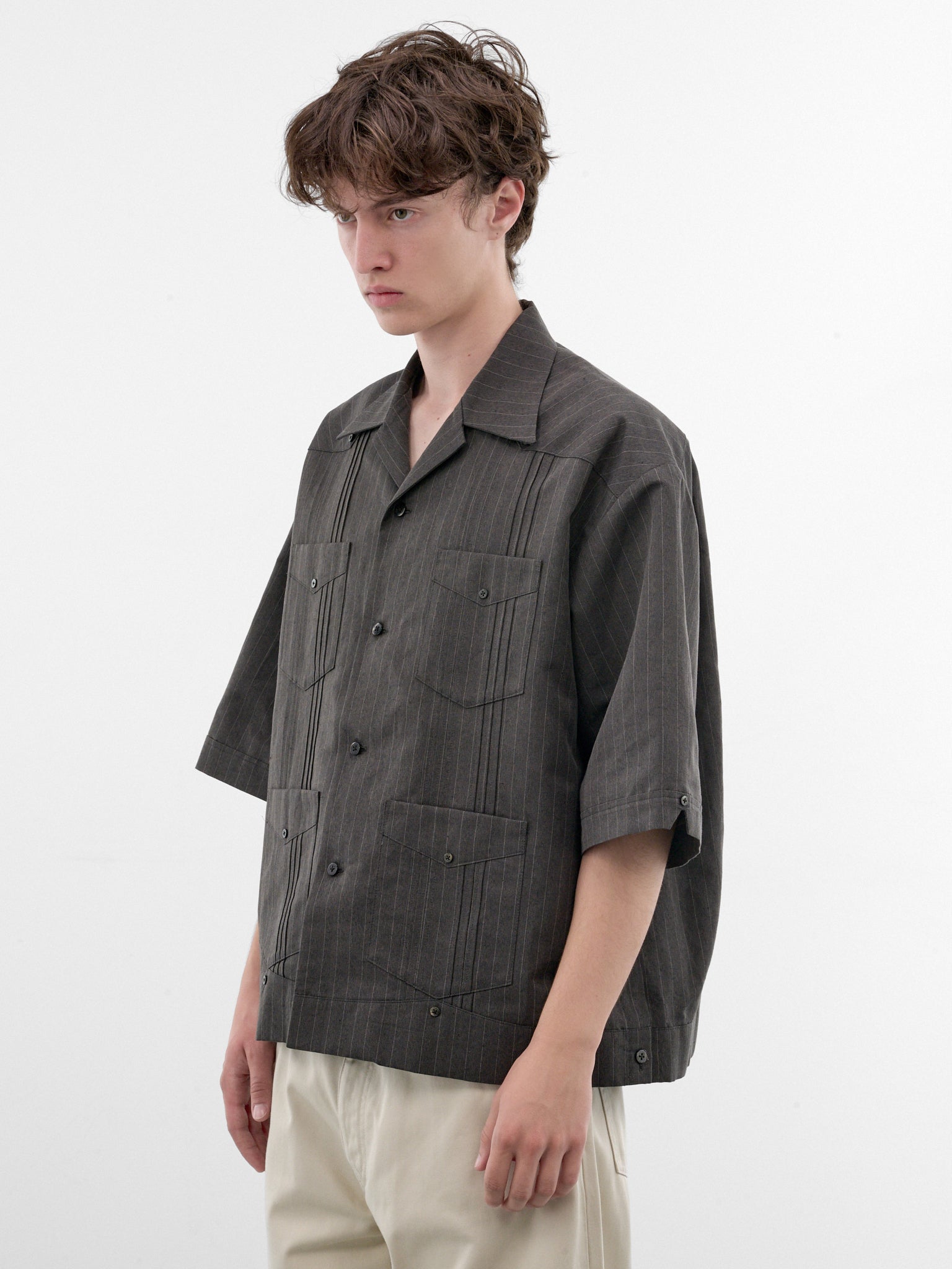 Charcoal Striped Boxy Shirt (K2604SJ099-CHARCOAL)