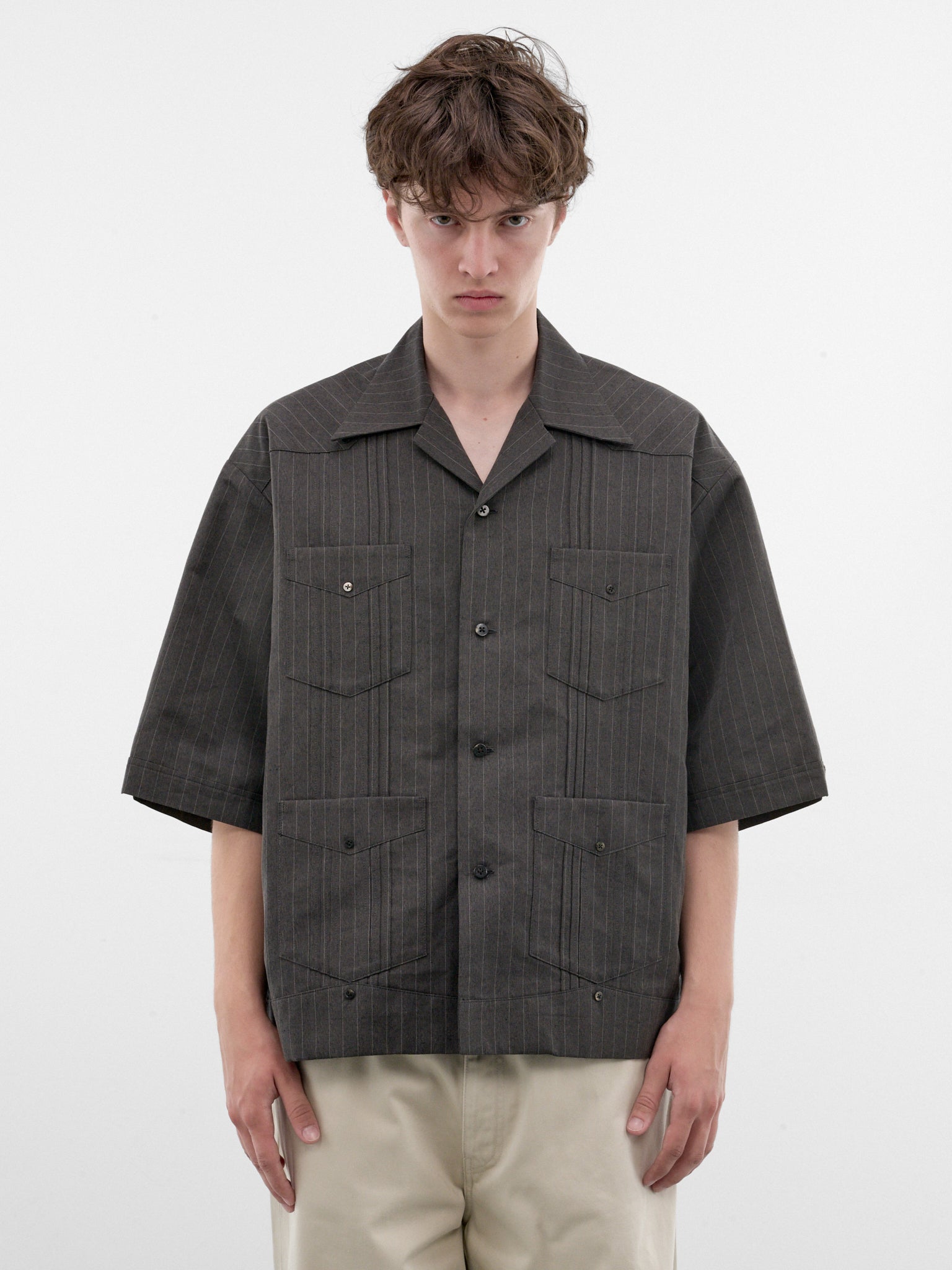Charcoal Striped Boxy Shirt (K2604SJ099-CHARCOAL)