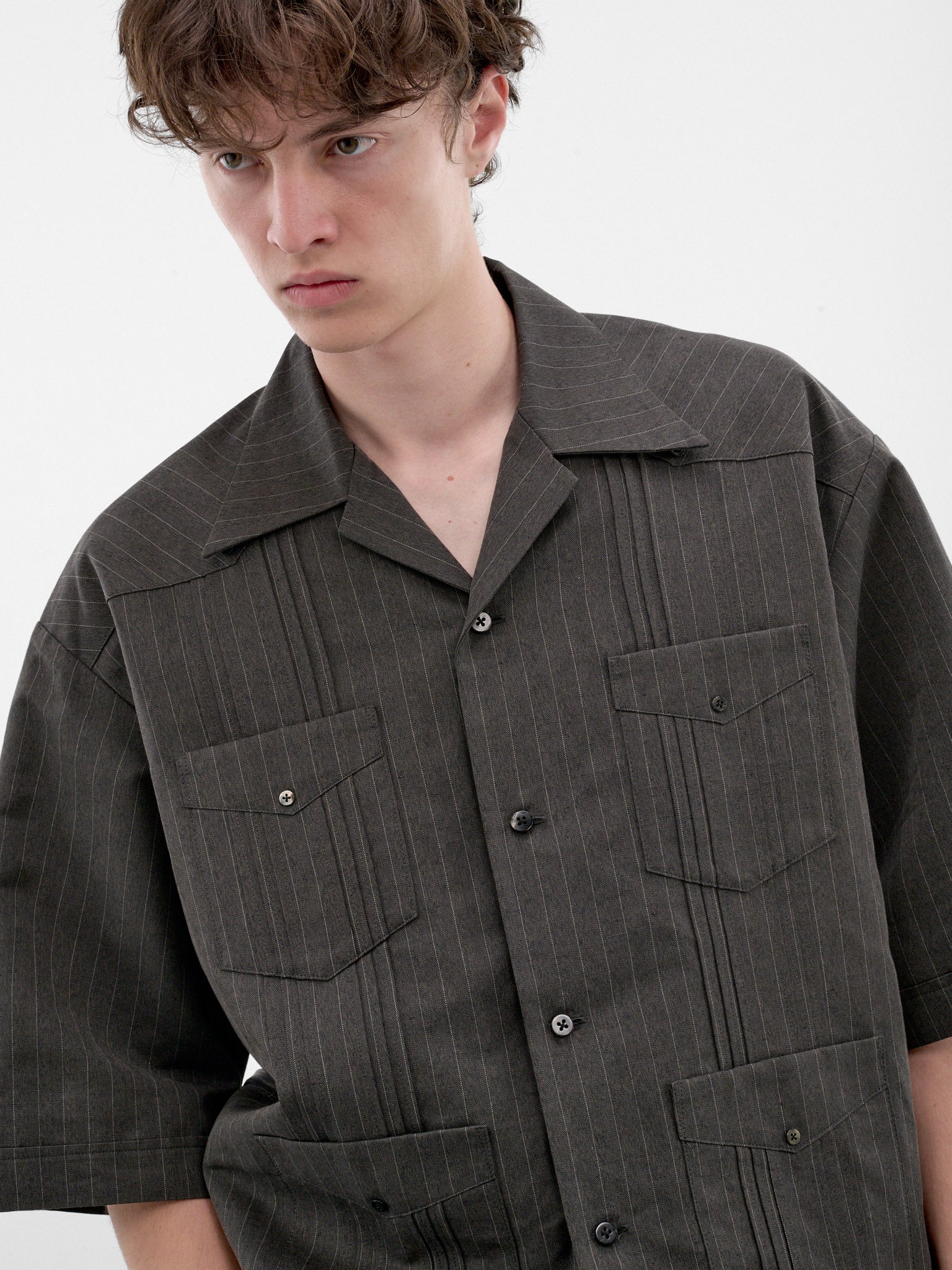 Charcoal Striped Boxy Shirt (K2604SJ099-CHARCOAL)