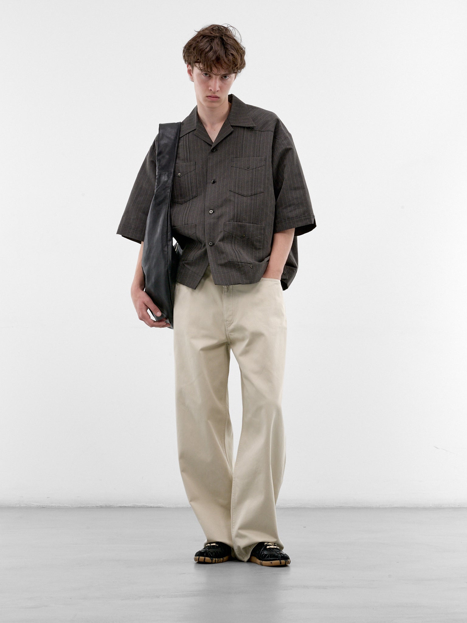 Charcoal Striped Boxy Shirt (K2604SJ099-CHARCOAL)