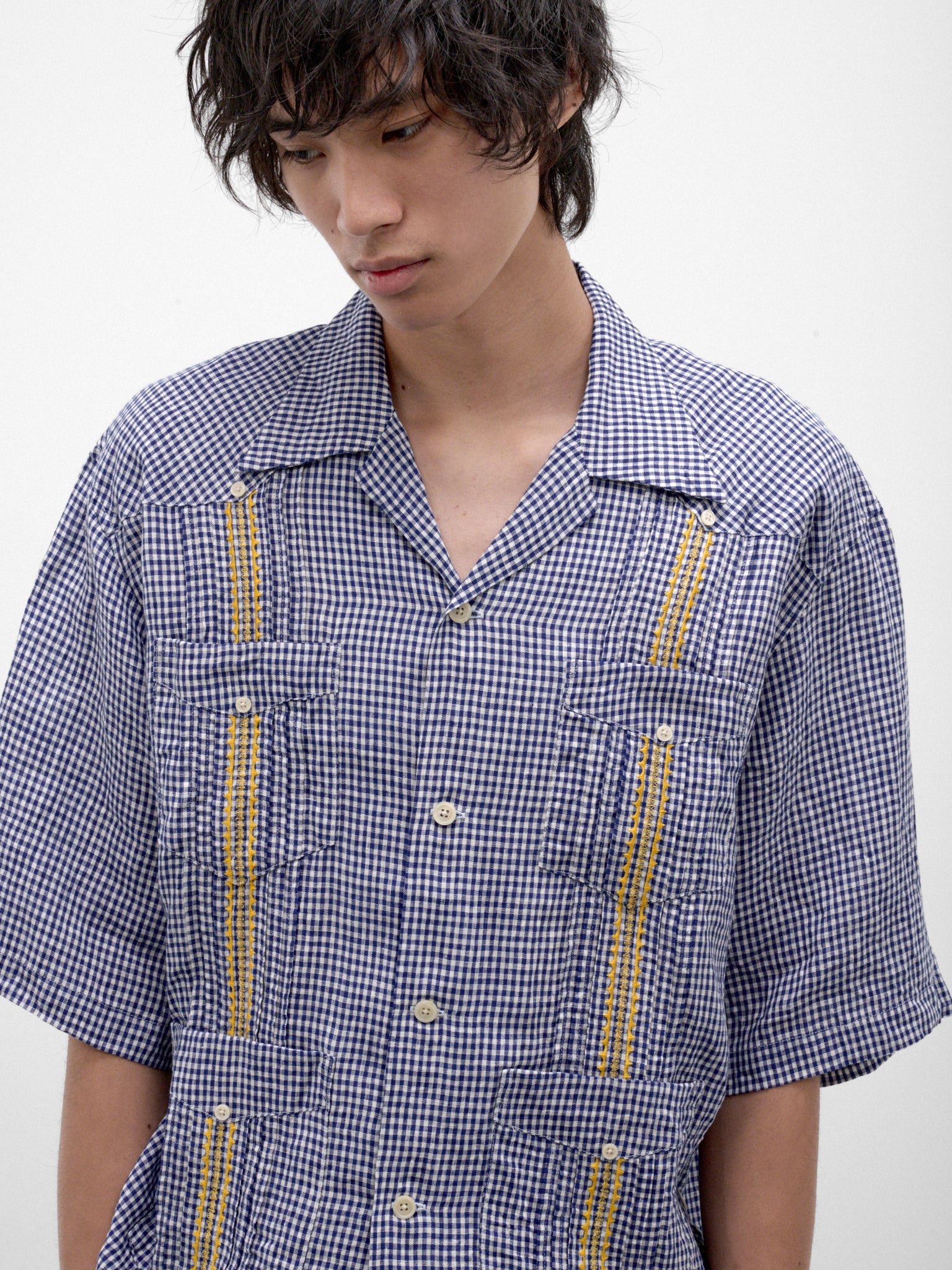 Blue Linen Cuban Shirt (K2604SS111-BL-BLUE)
