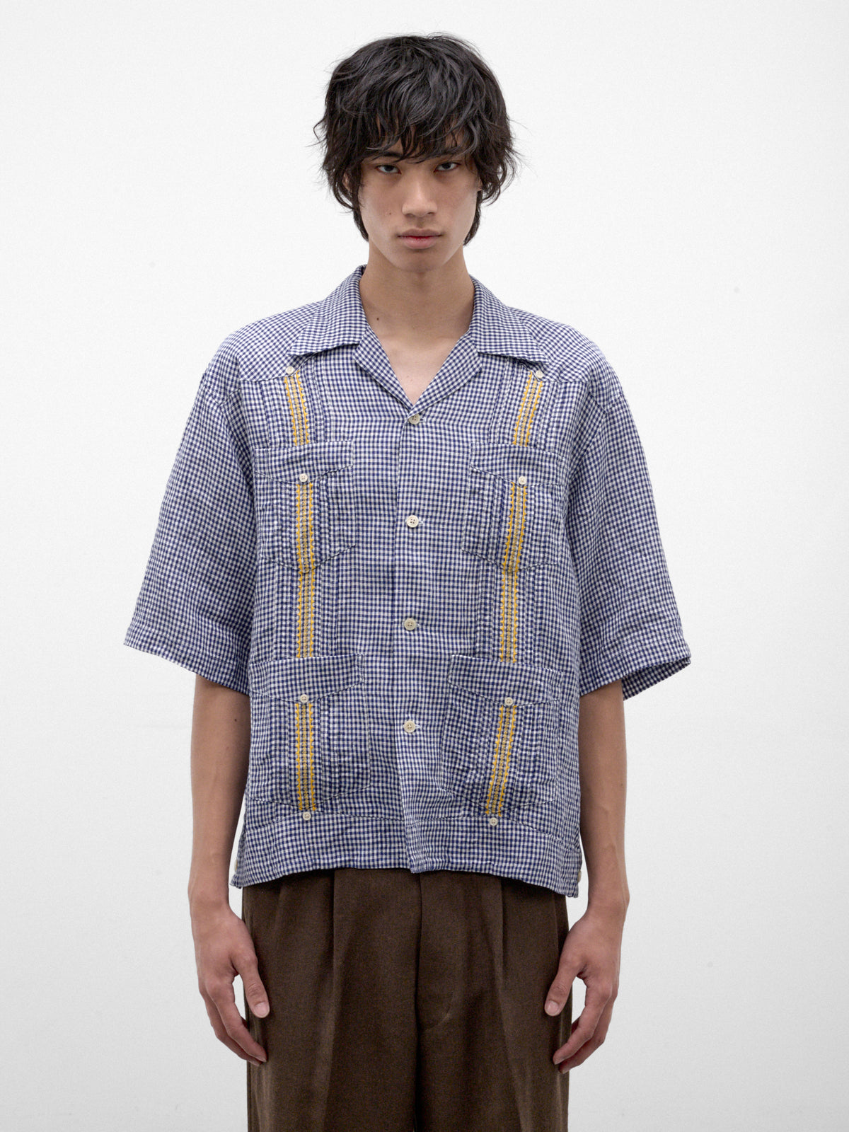 Blue Linen Cuban Shirt (K2604SS111-BL-BLUE)