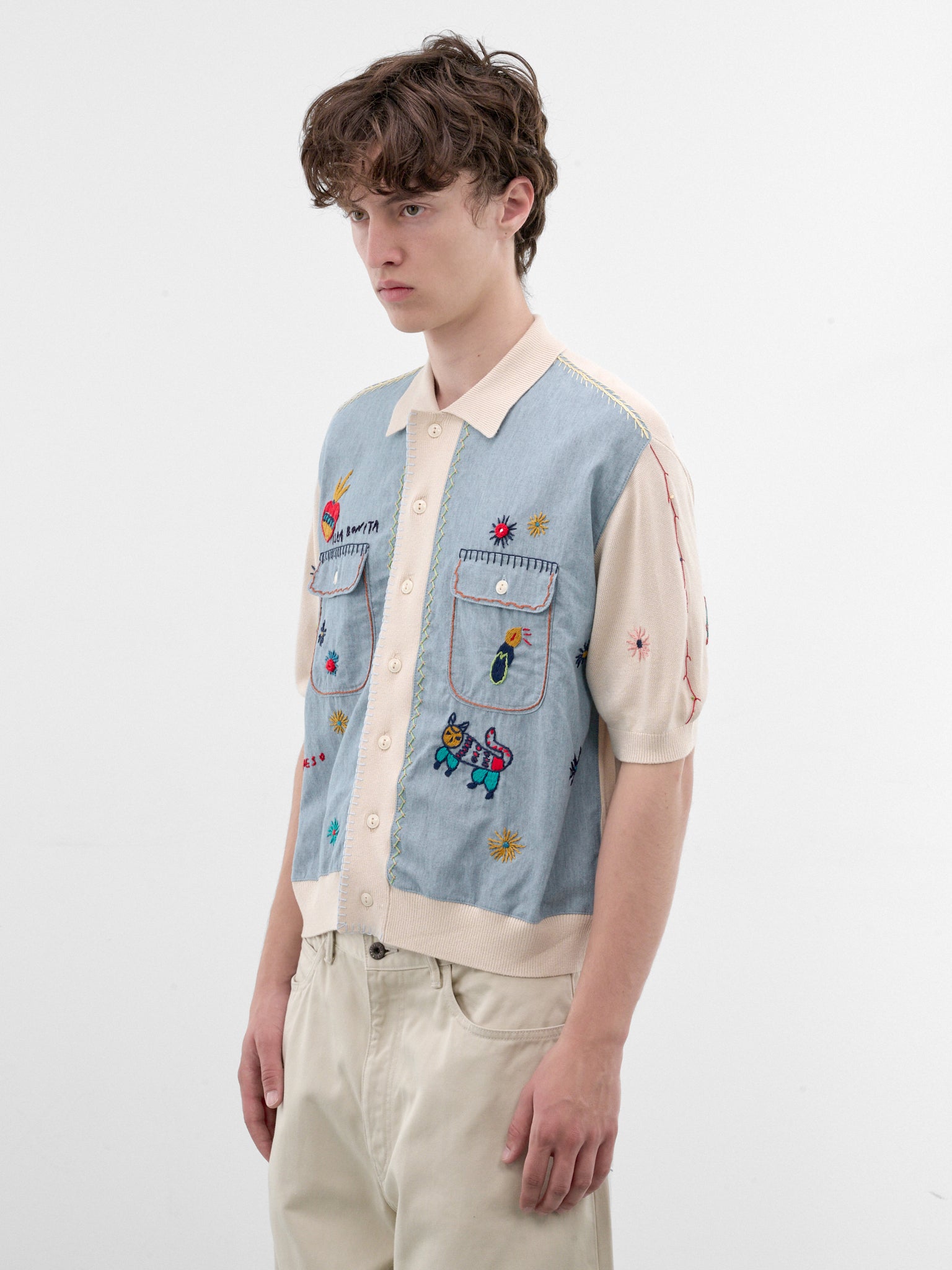 Natural Embroidered Knit Polo Shirt (K2605KN171-NATURAL)