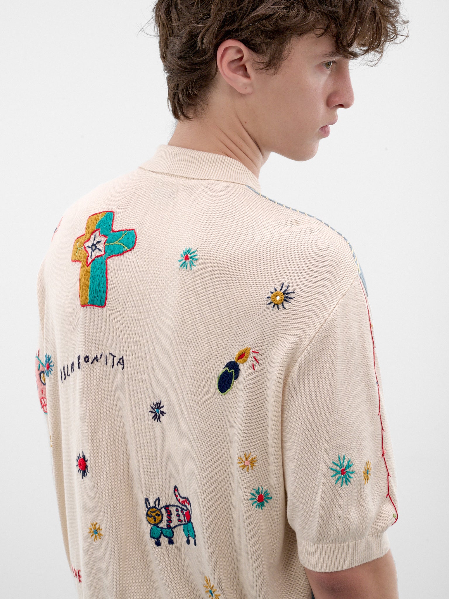 Natural Embroidered Knit Polo Shirt (K2605KN171-NATURAL)
