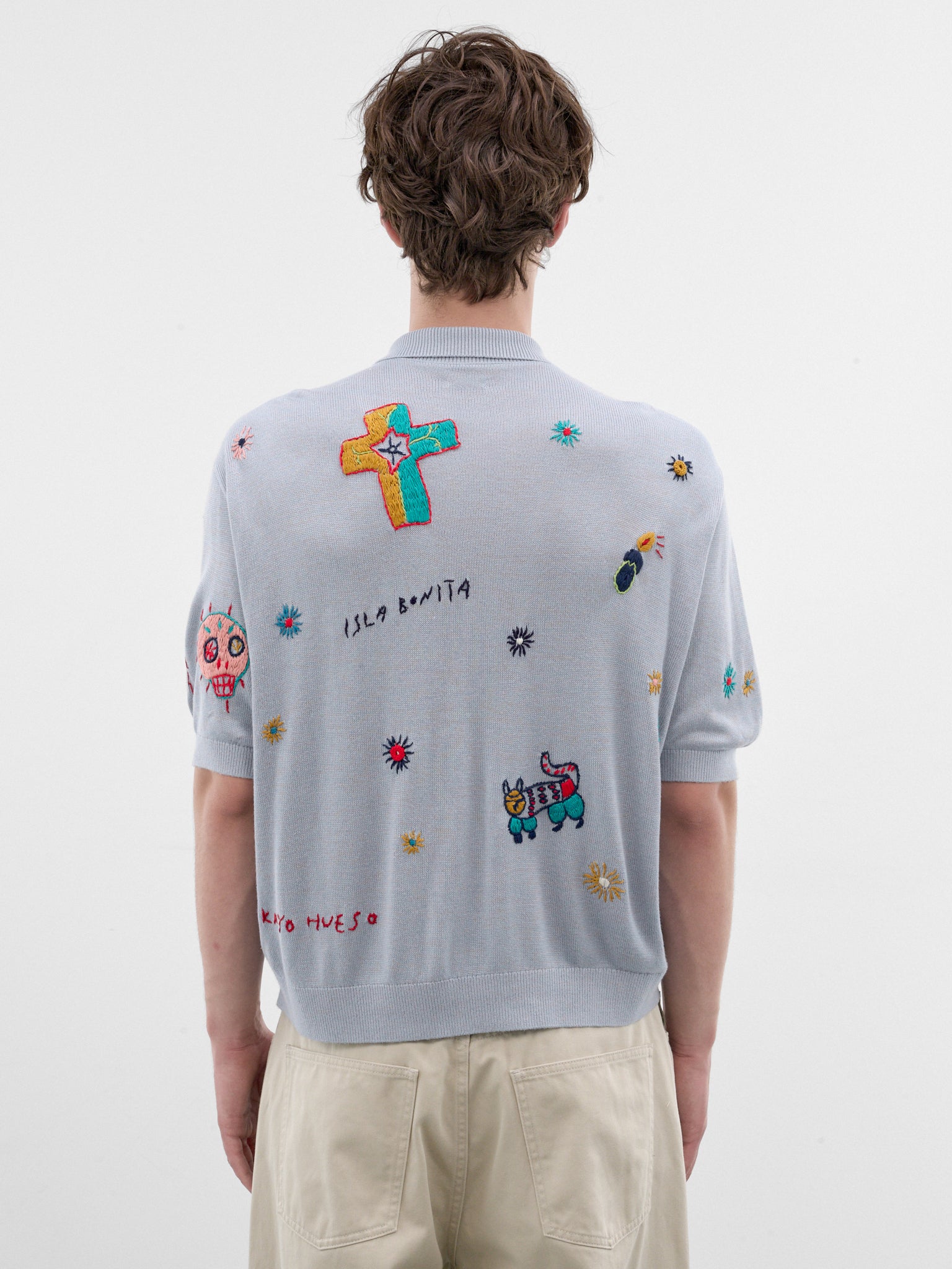 Blue Embroidered Knit Polo Shirt (K2605KN171-SAX-LIGHT-BLUE)