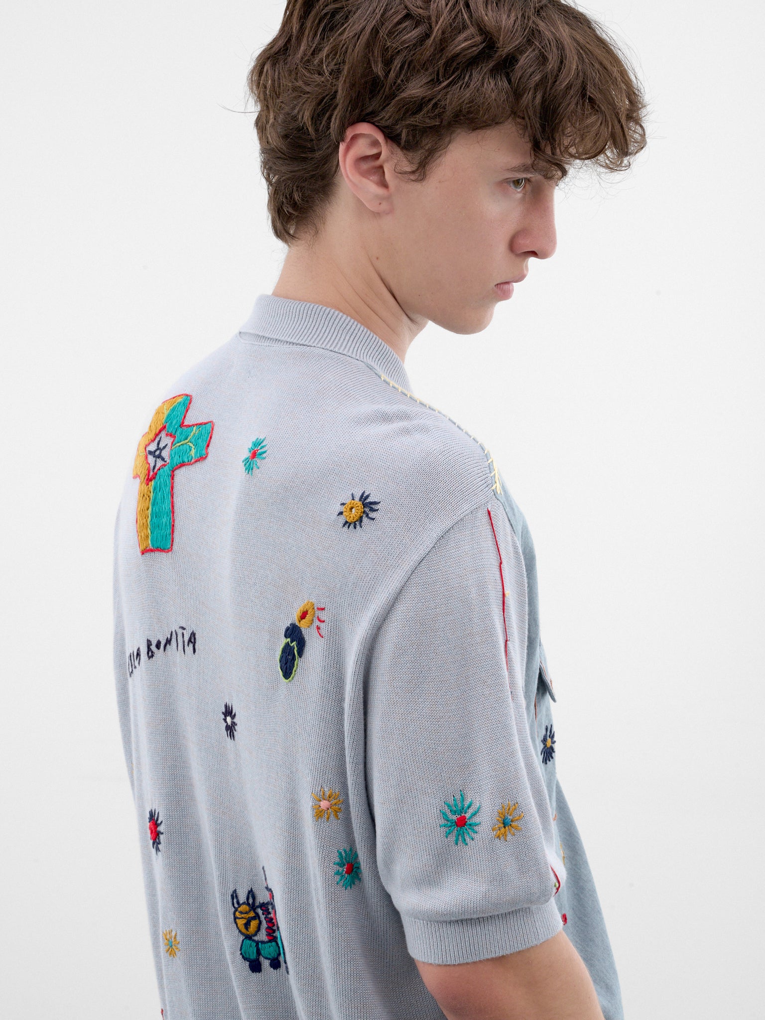 Blue Embroidered Knit Polo Shirt (K2605KN171-SAX-LIGHT-BLUE)
