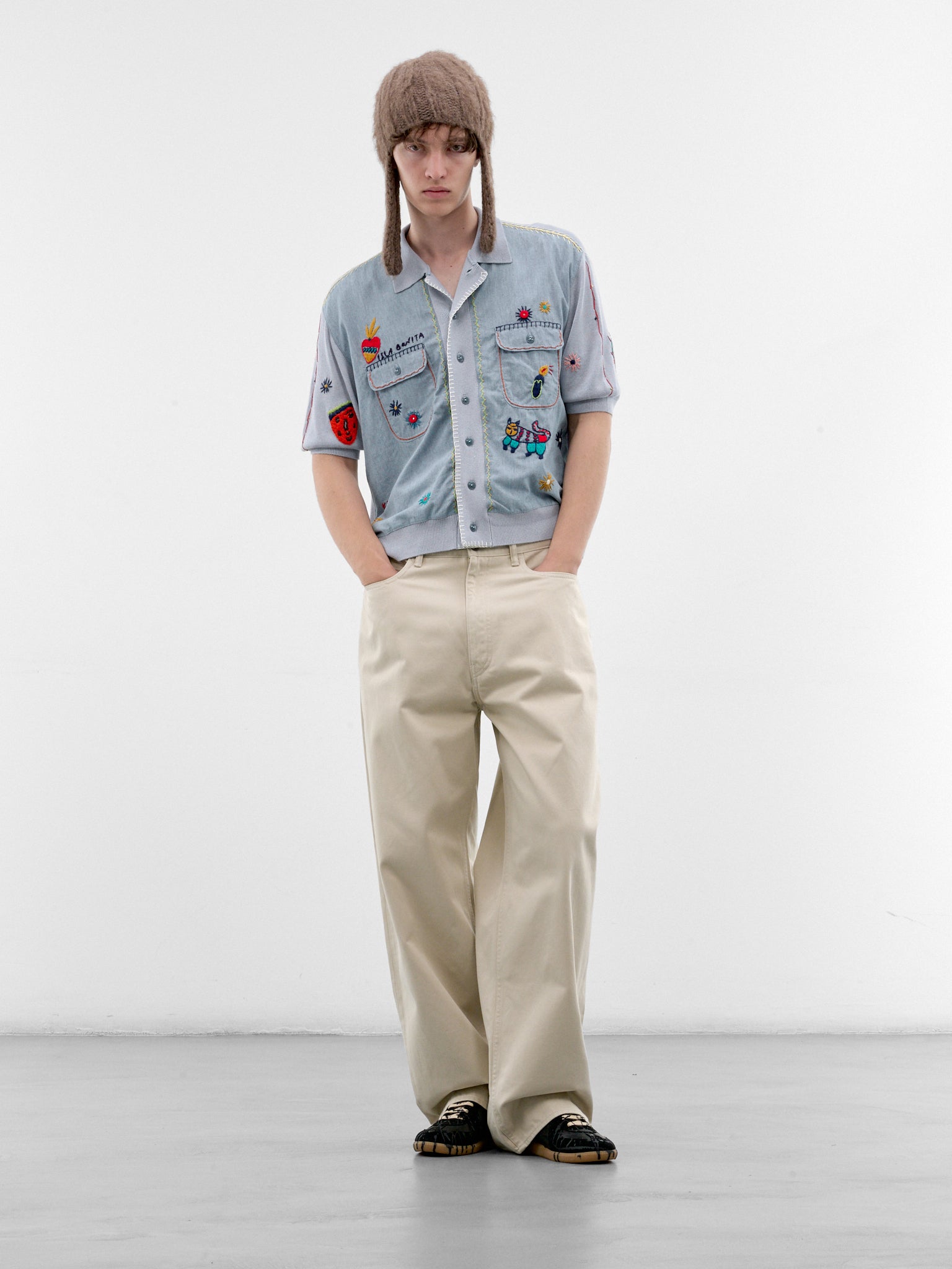 Blue Embroidered Knit Polo Shirt (K2605KN171-SAX-LIGHT-BLUE)