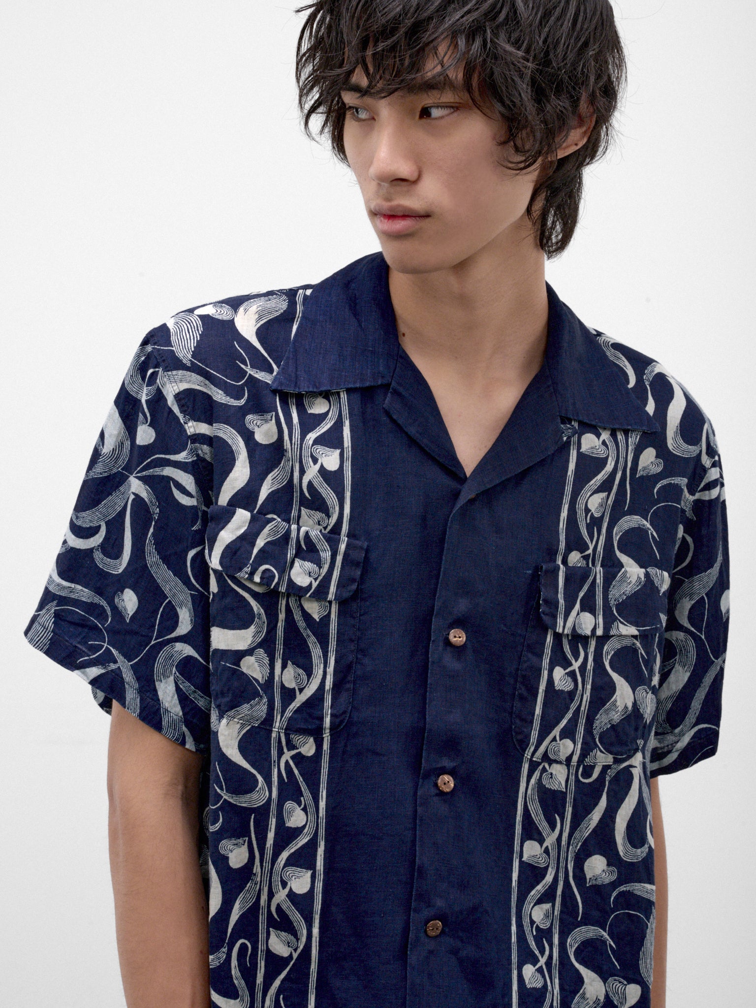 Indigo Linen Discharge Print Shirt (K2605SS168-IDG-INDIGO)