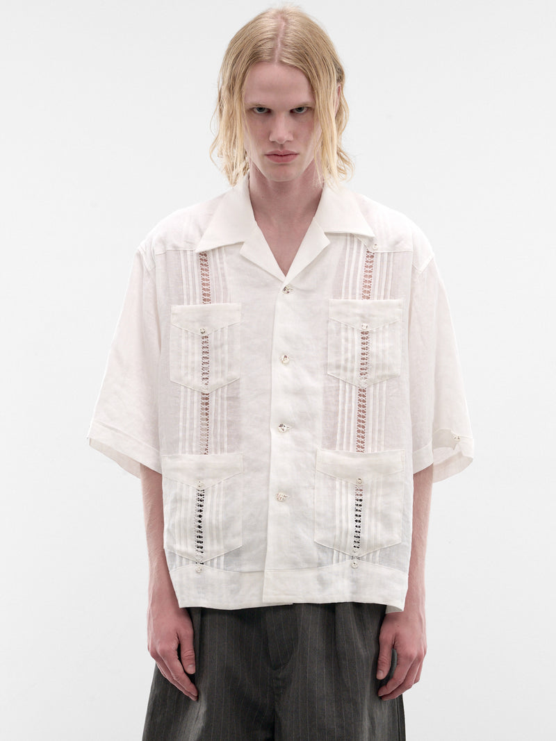 Linen Drawn Work Cuba Shirt (K2605SS196-WH-WHITE)