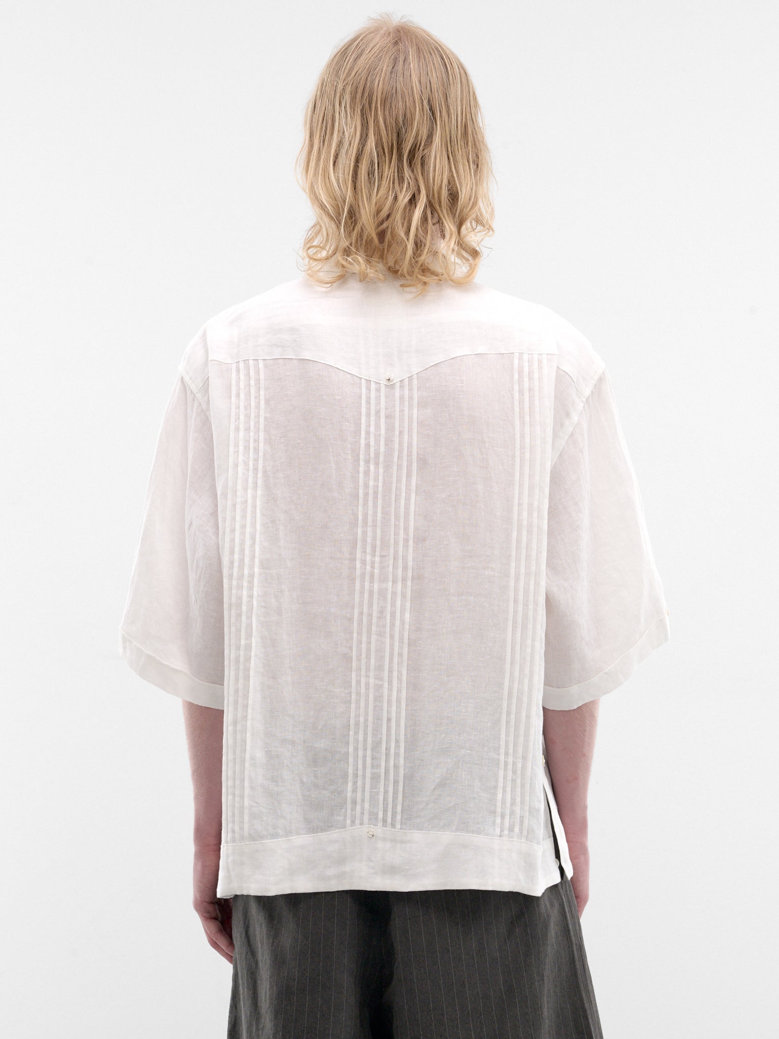 Linen Drawn Work Cuba Shirt (K2605SS196-WH-WHITE)